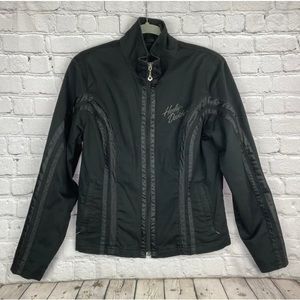 Harley Davidson Black Cotton Embroidered Zip Up Jacket Size Small/Medium EUC